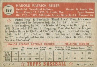 1952 Topps #189 Pete Reiser Back