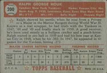 1952 Topps #200 Ralph Houk Back