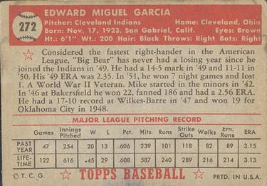 1952 Topps #272 Mike Garcia Back