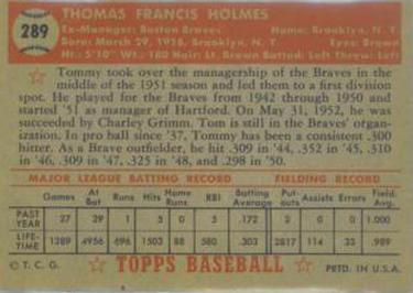 1952 Topps #289 Tommy Holmes Back