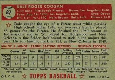 1952 Topps #87 Dale Coogan Back