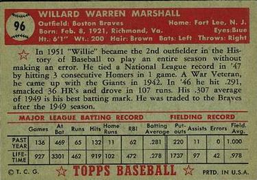 1952 Topps #96 Willard Marshall Back