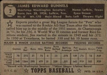 1952 Topps #2 Pete Runnels Back