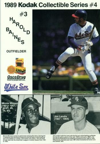 1989 Kodak Chicago White Sox #4 Harold Baines / Minnie Minoso / Jim Landis Front