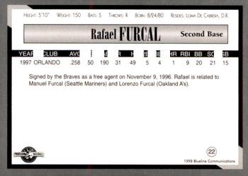 1998 Blueline Q-Cards Danville Braves #22 Rafael Furcal Back