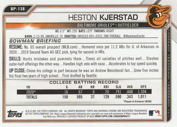 2021 Bowman - Prospects Camo #BP-138 Heston Kjerstad Back