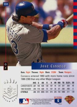 1993 SP #191 Jose Canseco Back