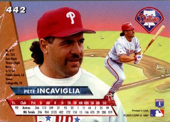 1993 Ultra #442 Pete Incaviglia Back