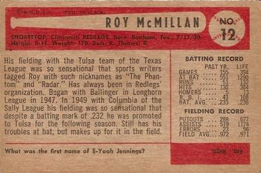 1954 Bowman #12 Roy McMillan Back