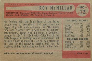 1954 Bowman #12 Roy McMillan Back