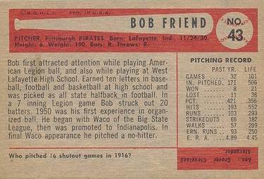 1954 Bowman #43 Bob Friend Back