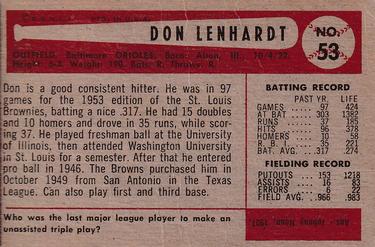 1954 Bowman #53 Don Lenhardt Back