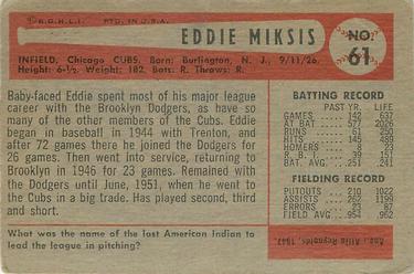 1954 Bowman #61 Eddie Miksis Back