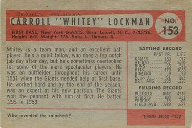 1954 Bowman #153 Whitey Lockman Back