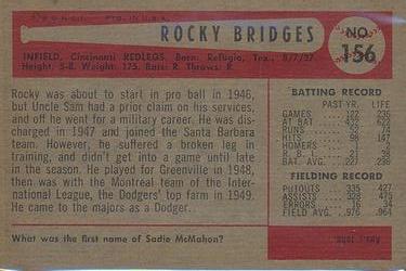 1954 Bowman #156 Rocky Bridges Back