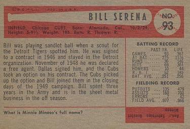 1954 Bowman #93 Bill Serena Back