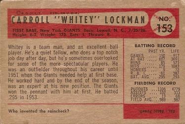 1954 Bowman #153 Whitey Lockman Back