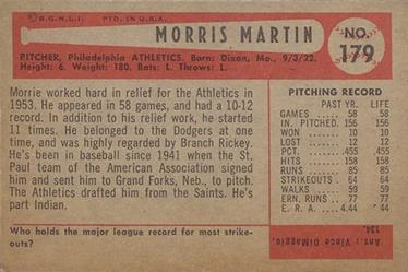 1954 Bowman #179 Morris Martin Back