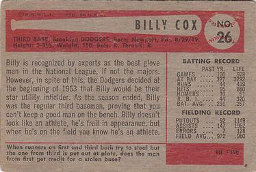 1954 Bowman #26 Billy Cox Back