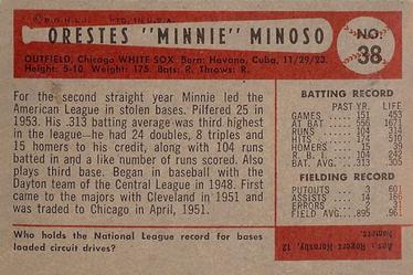 1954 Bowman #38 Orestes Minoso Back
