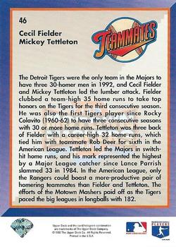 1993 Upper Deck #46 Motown Mashers (Cecil Fielder / Mickey Tettleton) Back