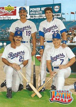 1993 Upper Deck #52 Latin Stars (Juan Gonzalez / Jose Canseco / Rafael Palmeiro / Ivan Rodriguez) Front