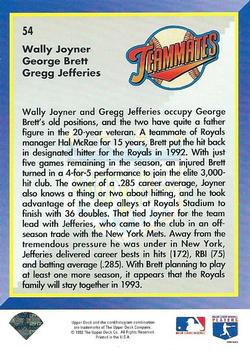 1993 Upper Deck #54 Royal Family (Wally Joyner / Gregg Jefferies / George Brett) Back