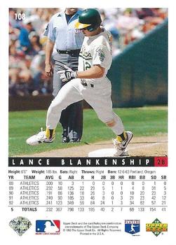 1993 Upper Deck #108 Lance Blankenship Back