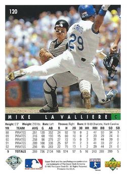 1993 Upper Deck #120 Mike LaValliere Back