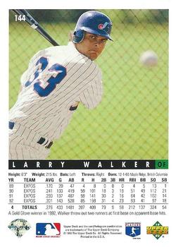 1993 Upper Deck #144 Larry Walker Back