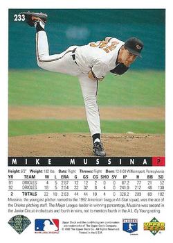 1993 Upper Deck #233 Mike Mussina Back