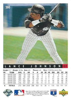 1993 Upper Deck #280 Lance Johnson Back