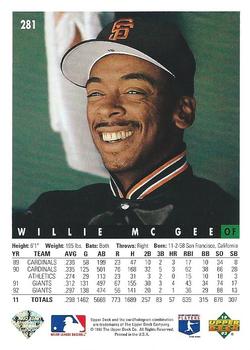 1993 Upper Deck #281 Willie McGee Back
