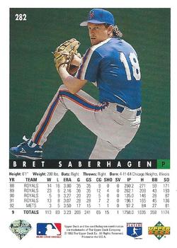 1993 Upper Deck #282 Bret Saberhagen Back
