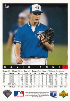 1993 Upper Deck #335 David Cone Back