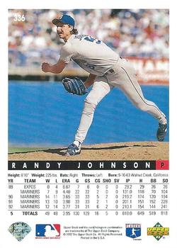 1993 Upper Deck #336 Randy Johnson Back