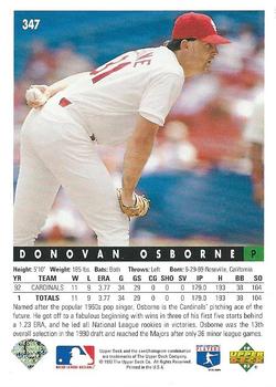 1993 Upper Deck #347 Donovan Osborne Back