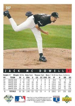 1993 Upper Deck #357 Jack McDowell Back