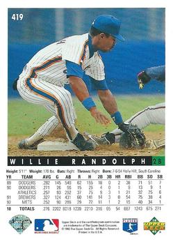 1993 Upper Deck #419 Willie Randolph Back