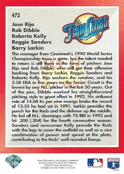 1993 Upper Deck #473 Red October (Jose Rijo / Rob Dibble / Roberto Kelly / Reggie Sanders / Barry Larkin) Back