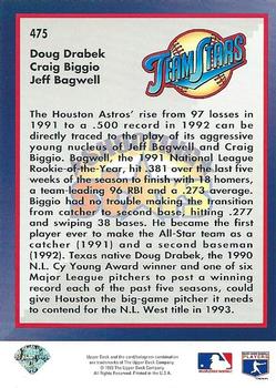 1993 Upper Deck #475 Shooting Stars (Doug Drabek / Craig Biggio / Jeff Bagwell) Back