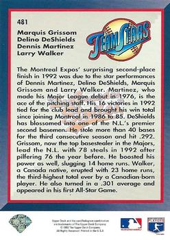 1993 Upper Deck #481 Les Grandes Etoiles (Marquis Grissom / Delino DeShields / Dennis Martinez / Larry Walker) Back
