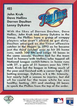 1993 Upper Deck #485 Hammers & Nails (John Kruk / Dave Hollins / Darren Daulton / Lenny Dykstra) Back