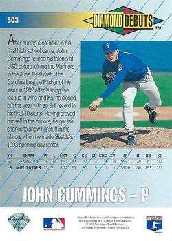 1993 Upper Deck #503 John Cummings Back