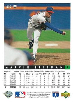 1993 Upper Deck #519 Marvin Freeman Back