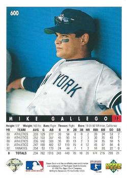 1993 Upper Deck #600 Mike Gallego Back