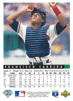 1993 Upper Deck #611 Francisco Cabrera Back