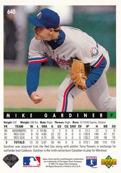 1993 Upper Deck #640 Mike Gardiner Back