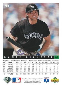 1993 Upper Deck #683 Dante Bichette Back