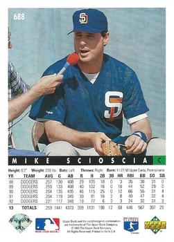 1993 Upper Deck #688 Mike Scioscia Back